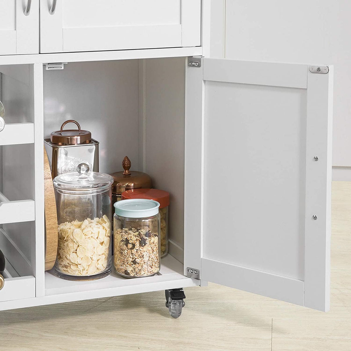 Kitchen Trolley with 2 Cupboards & 3-Bottle Wine Rack