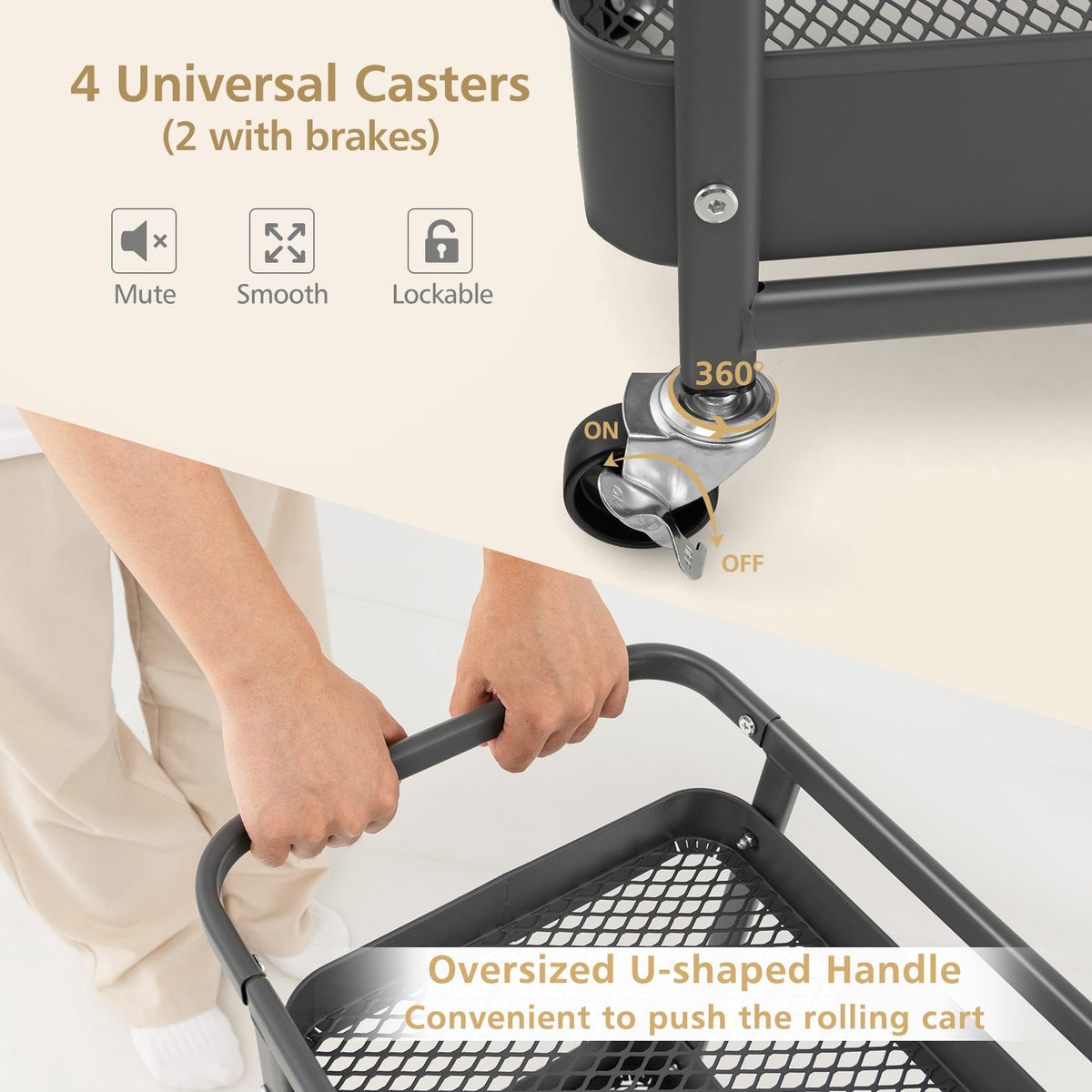 3-Tier Pegboard Rolling Storage Cart