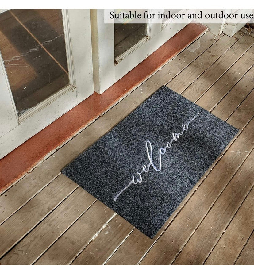 Grey Welcome Entrance Mat with Rubber Backing – 18 × 28in