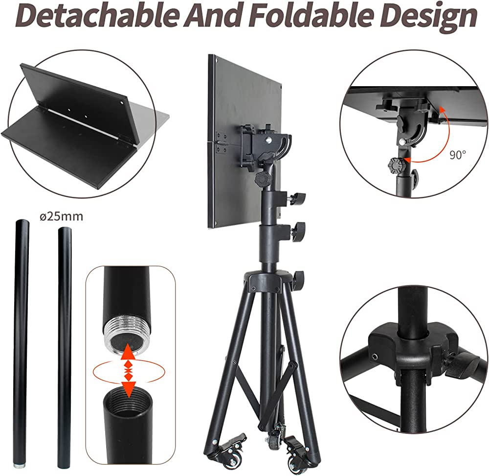 Universal Projector Stand Bracket with Wheels- - Laptop Tripod Adjustable Height 28.5 to 73 Inch with Removable Mouse Tray and Phone Holder, DJ Racks ，Outdoor Movies or Computer Desk Stand