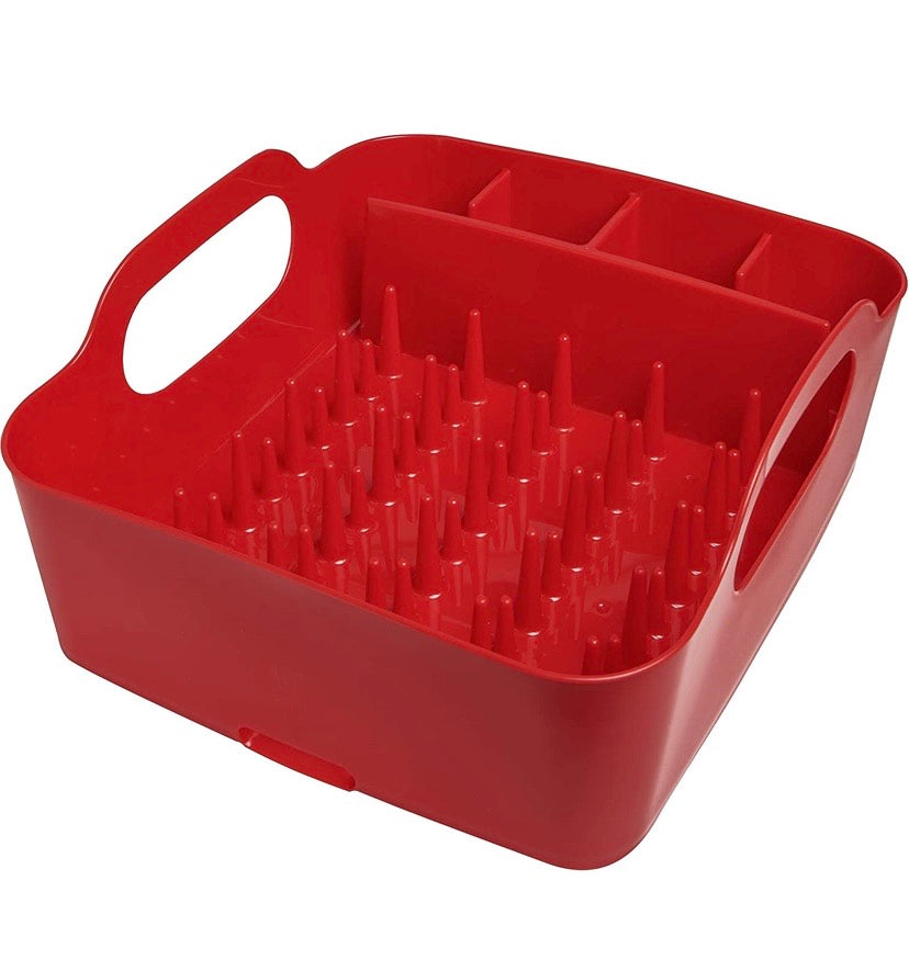 Umbra Tub Dish Drying Rack – Lightweight Self-Draining Dish Rack for Kitchen Sink and Counter at Home, RV or Motorhome, Red Kitchen