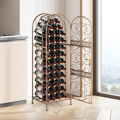 45-Bottle Arched Gold Steel Wine Rack with Latching Door