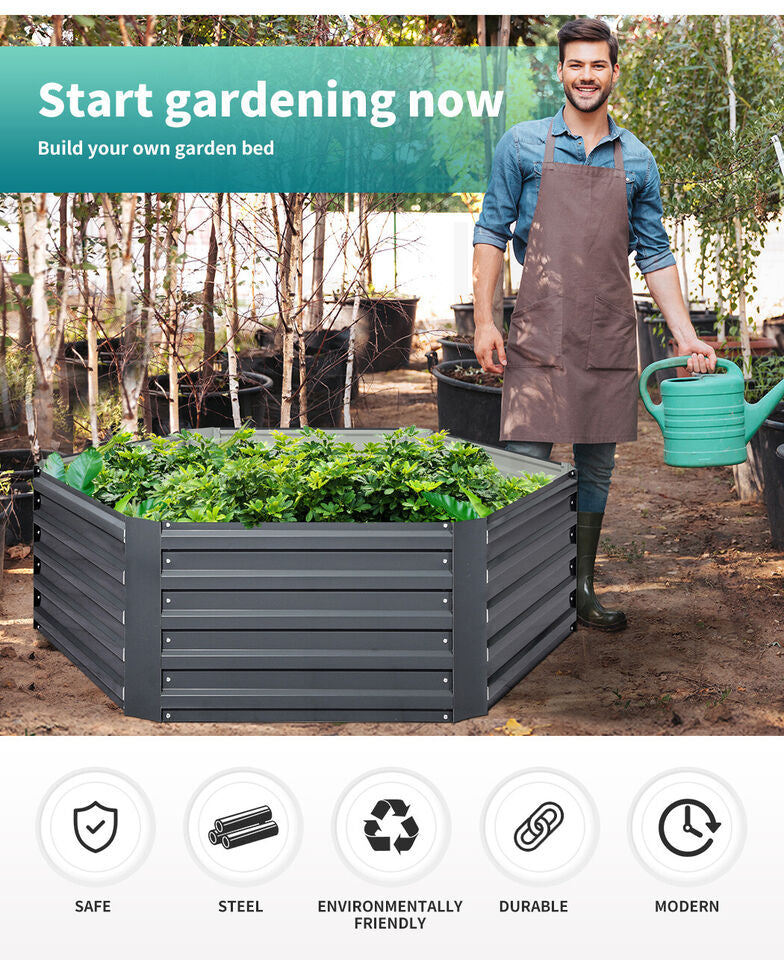 Hexagonal Coated-Steel Raised Garden Bed – 130 × 130 × 46 cm
