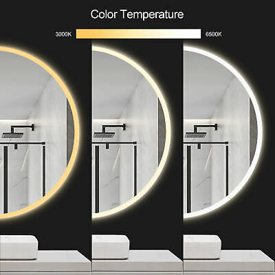 LED Round Bluetooth Mirror Bathroom Vanity Dimmable Circle Wall Mounted 