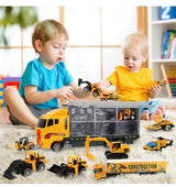 Coolplay 11 in 1 Die-cast Construction Vehicle Mini Engineering Truck Toy Set in Carrier Truck Play set for Boys, Mini Dumper, Bulldozers, Forklift, Tank Truck, Asphalt Car and Excavator for Kids