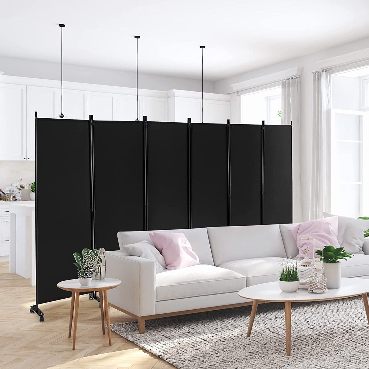 334.5 × 172 cm 6-Panel Rolling Room Divider – 4 Colours