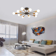 Semi Flush Mount Ceiling Light,10-Light E27 Base Modern Black Sputnik Chandelier,Industrial Ceiling Lamp Fixture for Kitchen Farmhouse Living Room Dining Room