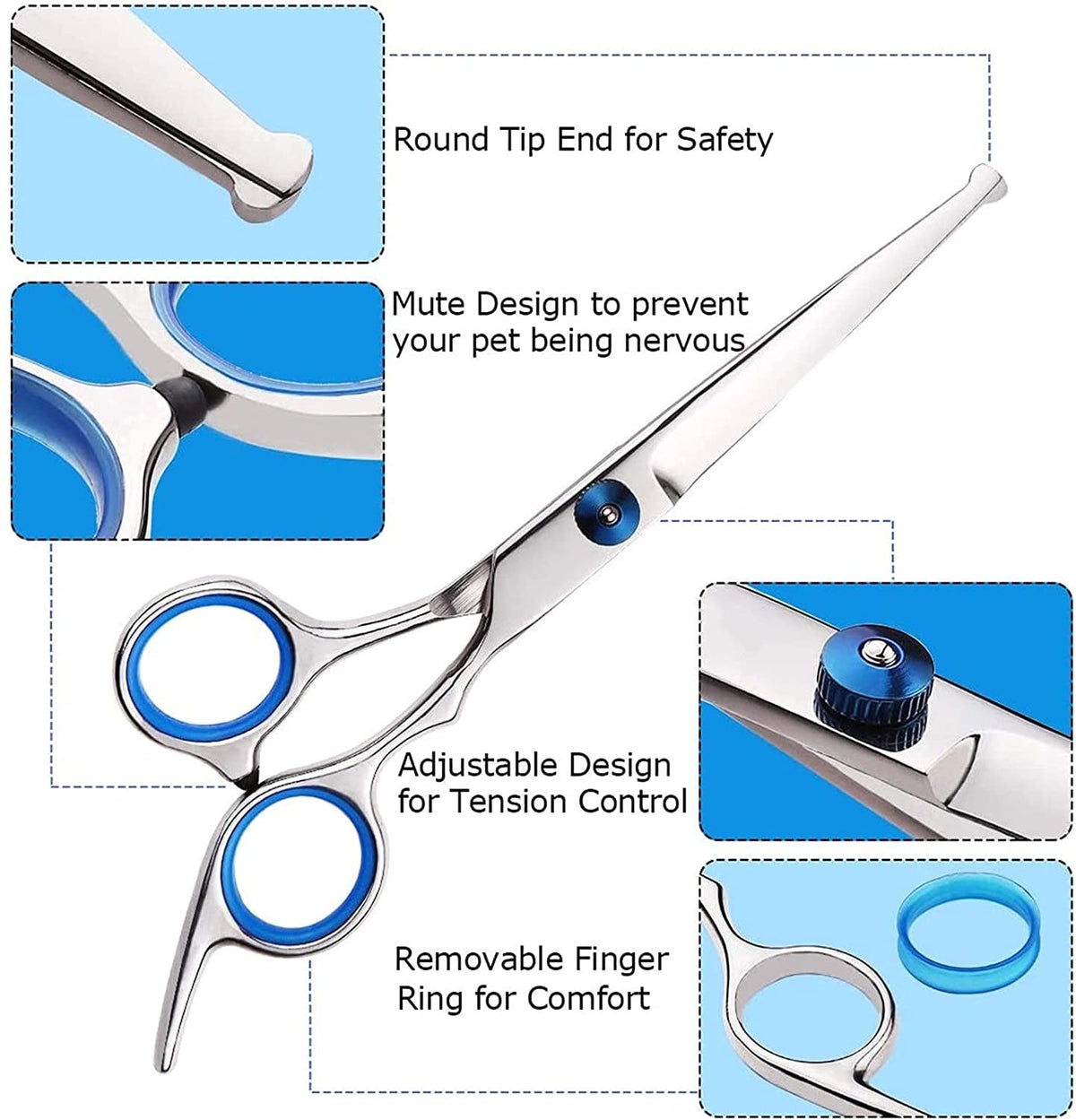 Dog Grooming Scissors, Bubuxy Pet Grooming Trimmer Kit, Dog Cat Grooming Shears Set, The kit Includes Cutting Scissors, Thinning Shear, Curved Scissors, Grooming Comb