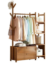 Solid Wood Coat Rack Stand Clothes Hanging Rail Rack Shelf Closet Hooks Storage Shelf