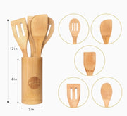 Bamboo Cooking Utensils – Set of 6 Kitchen Wooden Serving Accessories
