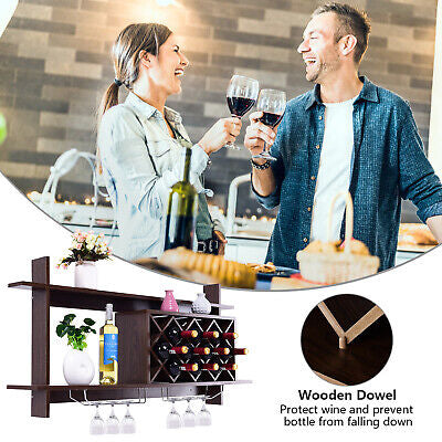 Wall-mounted Wine Rack Bottle Glass Holder Wine Storage Shelf Bar Home