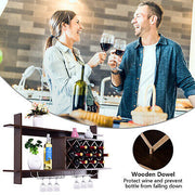 Wall-mounted Wine Rack Bottle Glass Holder Wine Storage Shelf Bar Home