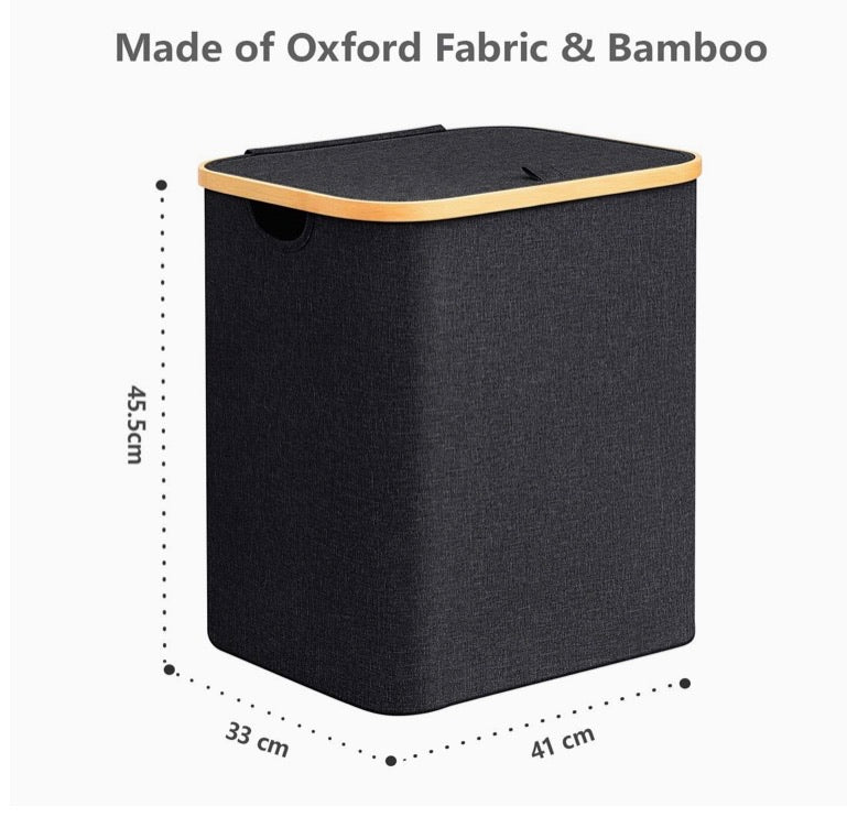 62L Collapsible Laundry Hamper with Lid & Removable Liner – Black