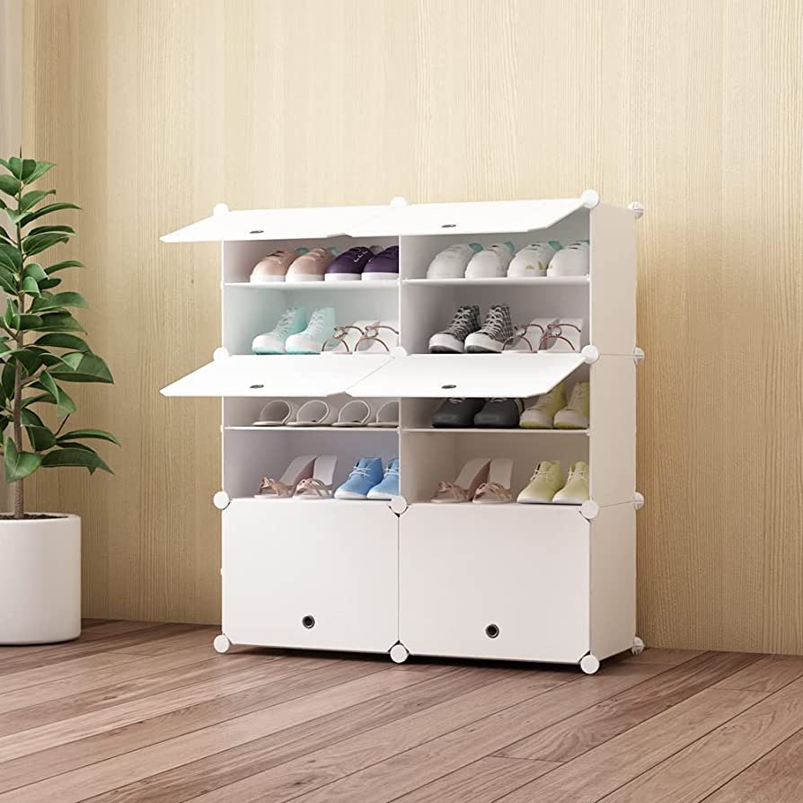 2 × 6 Modular Plastic Cube Shoe Cabinet with Removable Dividers