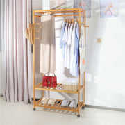 Mobile Wooden Clothes Rack with Wheels