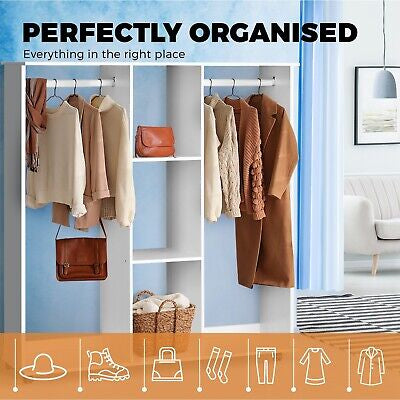 Portable Double Wardrobe Storage Shelves Organizer Clothes Rack Hanger