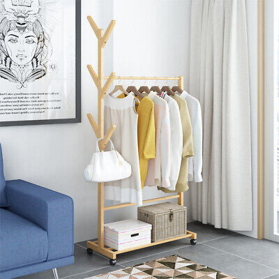 Rolling Bamboo Open Garment Rack with Shelves – 60cm or 100cm