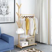 Rolling Bamboo Open Garment Rack with Shelves – 60cm or 100cm