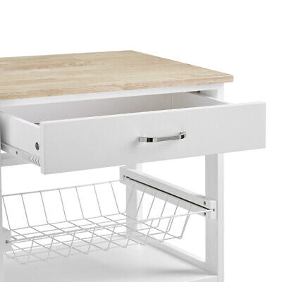 White Rolling Kitchen Storage Trolley with Drawer & Basket