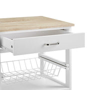 White Rolling Kitchen Storage Trolley with Drawer & Basket