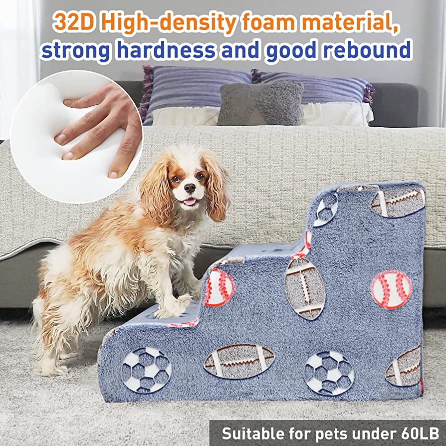 Extra-Wide Glow-in-the-Dark 3-Step Foam Pet Stairs – 60 × 40 × 40 cm