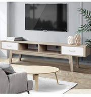 Artiss 180cm Length Enterainment Unit, Wooden TV Cabinet Stand, White & Oak