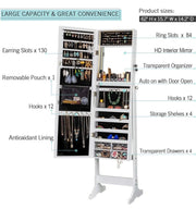 LUXFURNI Black 79-LED Standing Mirror Jewellery Cabinet