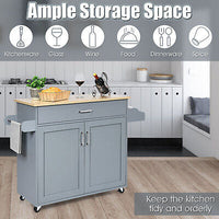 Grey Rolling Kitchen Island with Drawer, Cabinet & Side Racks