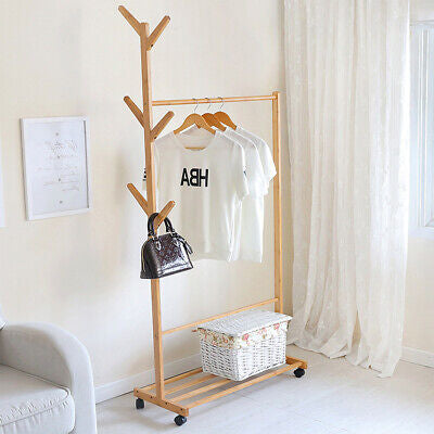 Rolling Bamboo Open Garment Rack with Shelves – 60cm or 100cm