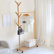 Rolling Bamboo Open Garment Rack with Shelves – 60cm or 100cm