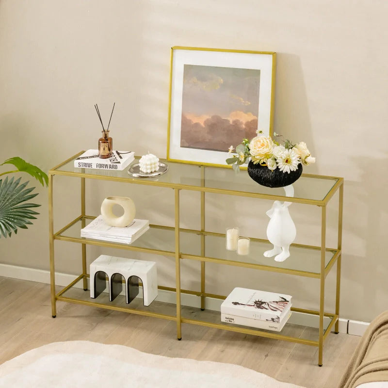 3-Tier Tempered-Glass Console Table
