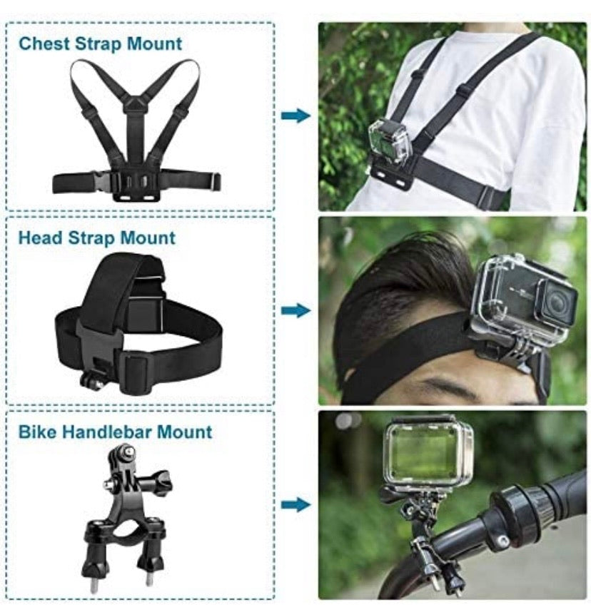 Accessories for GoPro Hero 7 Black / 6/5 Action Camcorder Camera Accessories Mounts Waterproof Housing Case Chest Head Strap Bike Car Backpack Clip Mount for Go Pro Hero7 Hero6 Hero5