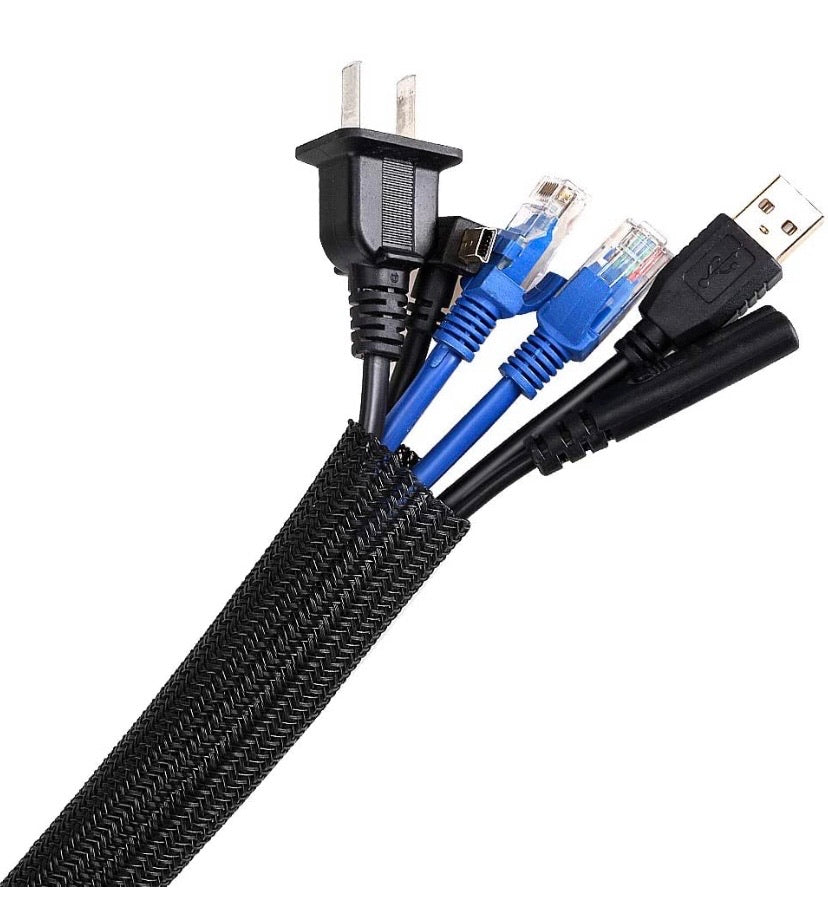 Cable Management Sleeve 3M, AGPTEK Cord Management System for Desk PC TV Computer Projector Wires Protection and Organization, Home, Theatre and Office, Prevent Cat from Chewing Cords, Black