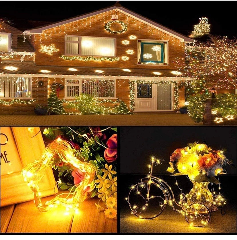 Led String Lights Battery Powered,[2 Pack] Fairy String Lights Battery Operated Waterproof 8 Modes 100 LED 33ft with Remote Control Christmas Decoration Lights (Warm white-10M)