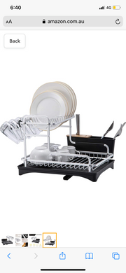 Aluminum Dish Drying Rack 2 Tire,Never Rust Dish Drainer with Removable Cutlery Holder & Cup Holder