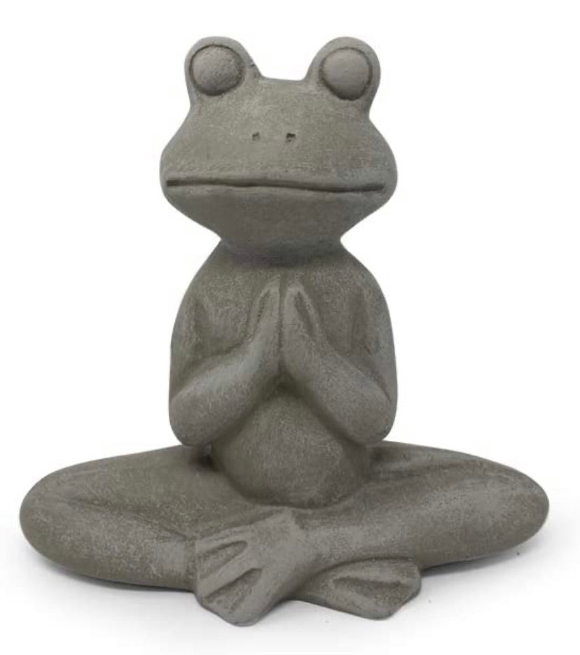 8.5in Meditating Frog Ceramic Sculpture – Grey Stone Finish