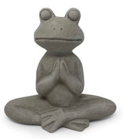 8.5in Meditating Frog Ceramic Sculpture – Grey Stone Finish
