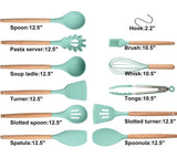 Silicone Kitchen Utensil Set, Cooking Spatulas Soup Ladle Slotted Spoon Turner Pasta Server Basting Brush Tongs Whisk Wooden Handle Heat Resistant Cookware Non-Stick Kitchen Gadgets Tools 12 Pcs