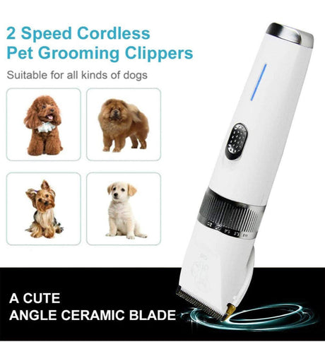 Dog Clippers, Low Noise Pet Clippers with Detachable Blades, Rimposky Rechargeable Dog Trimmer Pet Grooming Kit with USB Cable, Combs, Brush, Pet Hair Clippers for Dog Cat Small Animal