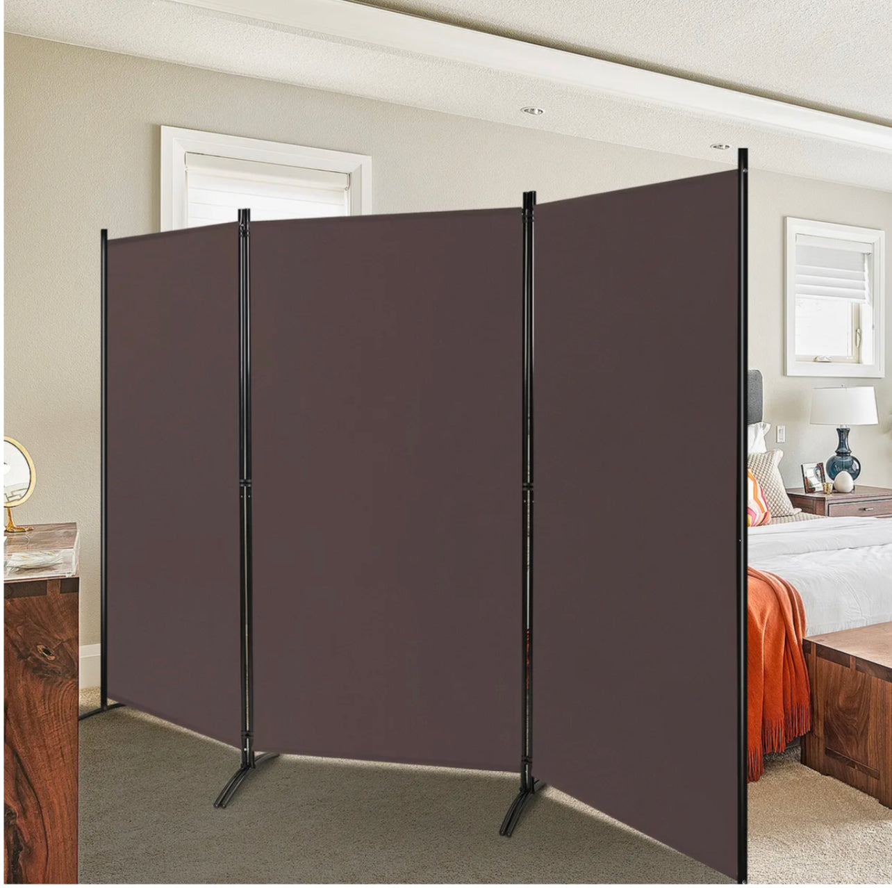3-Panel Wood & Steel Folding Privacy Screen – 4 Colours