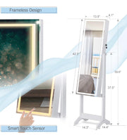 LUXFURNI White USB LED Full-Length Mirror Jewellery Cabinet
