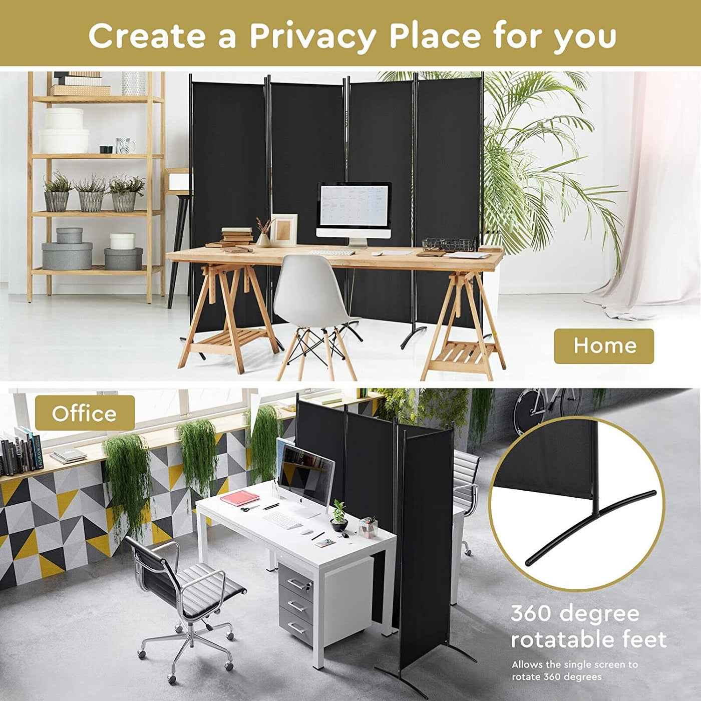 221 × 172 cm 4-Panel Fabric Room Divider – 3 Colours