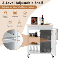 White Rolling Kitchen Island with Rubberwood Top