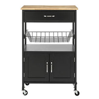 Black Rolling Kitchen Storage Trolley with Drawer & Basket