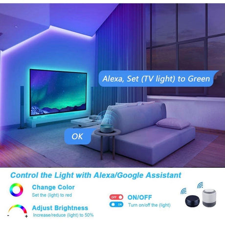 WiFi LED Lights Strip for Bedroom 5m, JESLED 5050 RGB LED Rope Lights with RF Remote, Sync to Music, Compatible with Alexa and Google Home, Smart Color Changing Neon Lights for TV, Party, Home Decoration