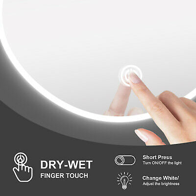 LED Round Bluetooth Mirror Bathroom Vanity Dimmable Circle Wall Mounted 