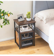 Industrial Wooden Bedside Tables – Set of 2