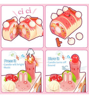Pretend Play Food for Kids, DIY 82PCS Decorating and Cutting Birthday Party Cake, Tea Set,Candle,Fruits,Biscuits,Desserts,Educational Kitchen Toy with Lights&Sounds for Children,Girls&Boys,Aged 3+