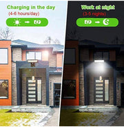 Solar Lights Outdoor Motion Sensor, 90 LED Solar Powered Exterior Wall Security Light Waterproof for Porch Yard Patio Garage, Dusk-to-dawn, Super Bright, USB Charging & Emergency Lighting 2 Pack