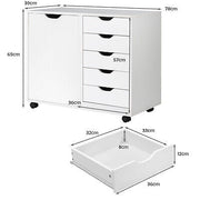5-Drawer Storage Cabinet Mobile Printer Stand Dresser Wheel Modern White